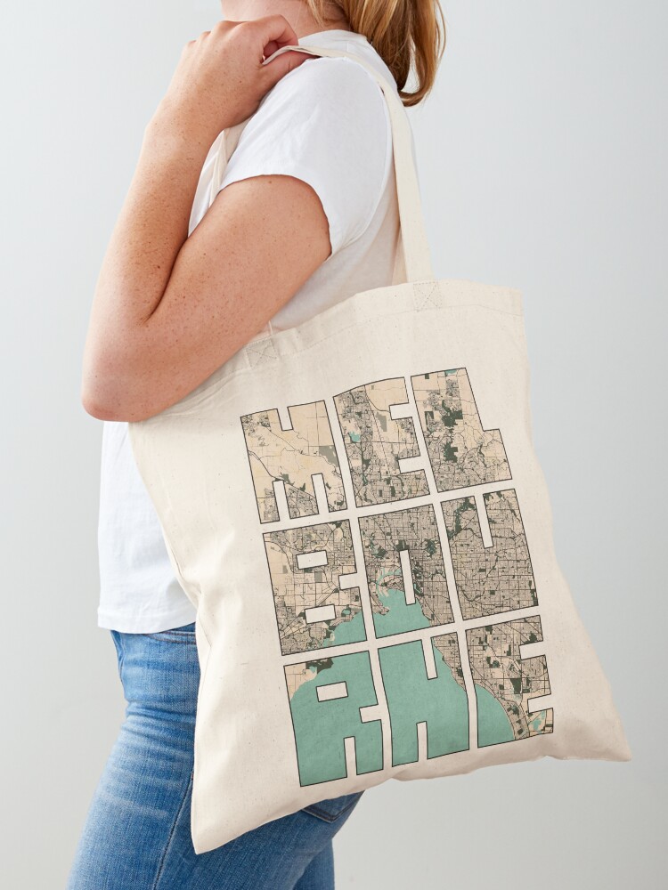 Vintage Fashion Melbourne - オーストラリア・メルボルン市地図 - ヴィンテージトートバッグ ショッパーバッグ 女性用大型バッグ 再利用可能なショッピングバッグ