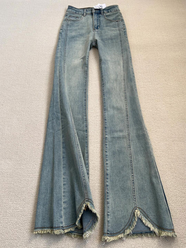 Mom Jean High Rise - 秋ヴィンテージ Y2k フレアジーンズレトロボタンアップローライズカジュアルデニムパンツ原宿 2000 年代のズボン基本的な美的ママジーンズ