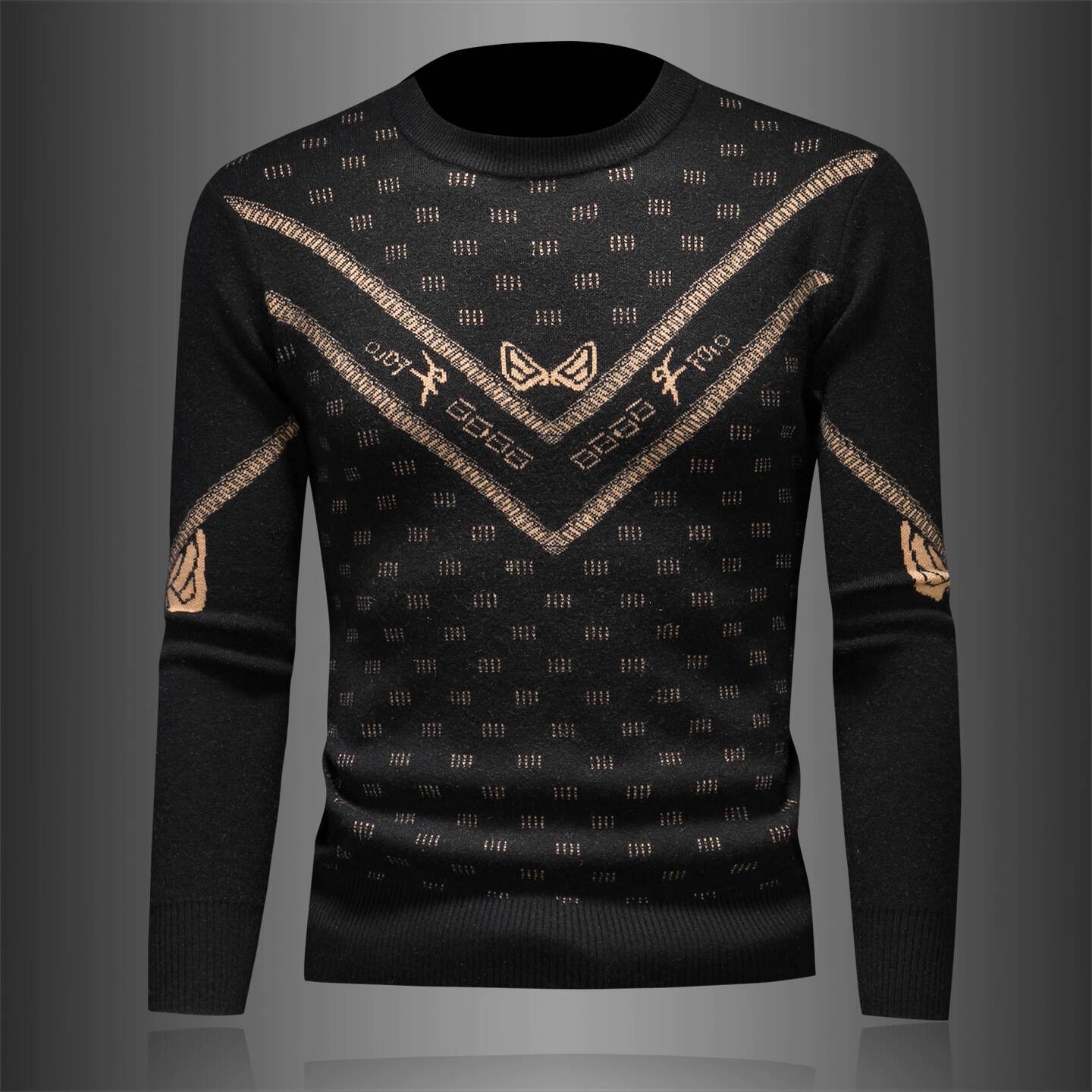 Vintage Fashion Club - ヴィンテージファッションセーター男性冬メンズジャカードセーターウールブレンドセーターラウンドネックニットシャツクラブ衣装ベースシャツ