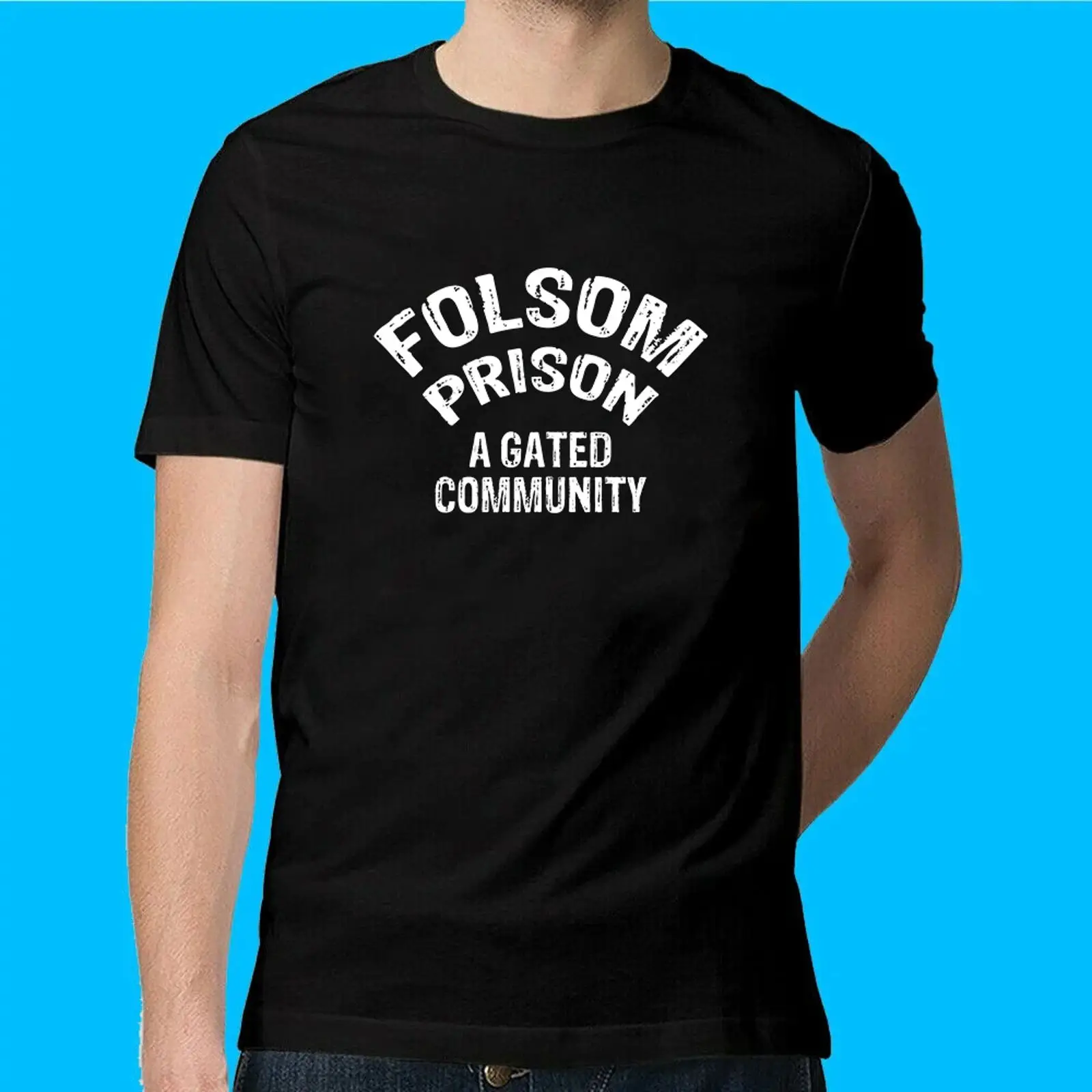 Vintage Fashion Community - フォルサム州立刑務所ゲート付きコミュニティ面白いTシャツサイズM L XL迅速発送ヴィンテージウォッシュ加工多用途ファッション通気性