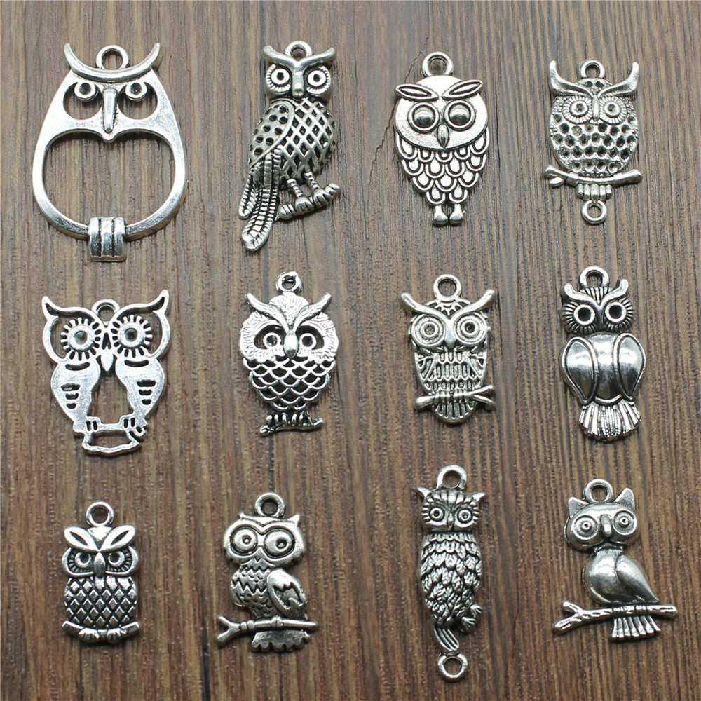 Vintage Fashion Blog - 10 個チャームフクロウアンティークシルバーカラーかわいいフクロウペンダントチャーム小さなフクロウチャームジュエリーメイキング用