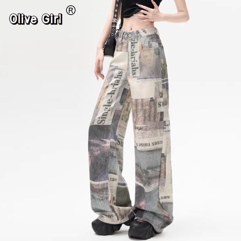 Mom Jean High Rise - Olivegirl レディース デニムパンツ プリント グランジ Y2K