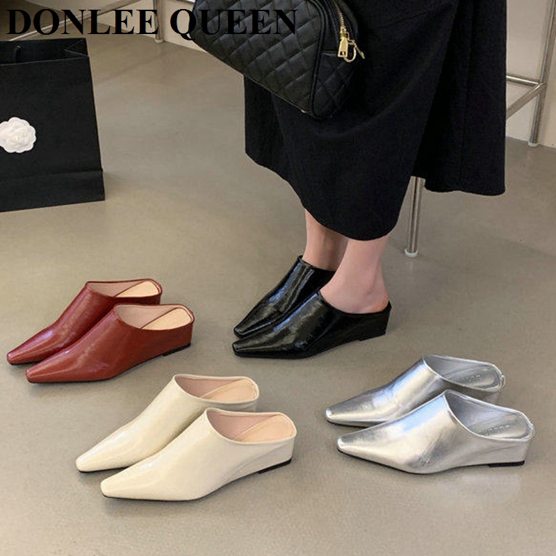 Vintage Fashion Heels - 女性ファッションクローズトゥミュールスリッパ女性スクエアトゥカジュアルシューズ怠惰なウェッジヒールサンダルスライドコンフォートヴィンテージ履物