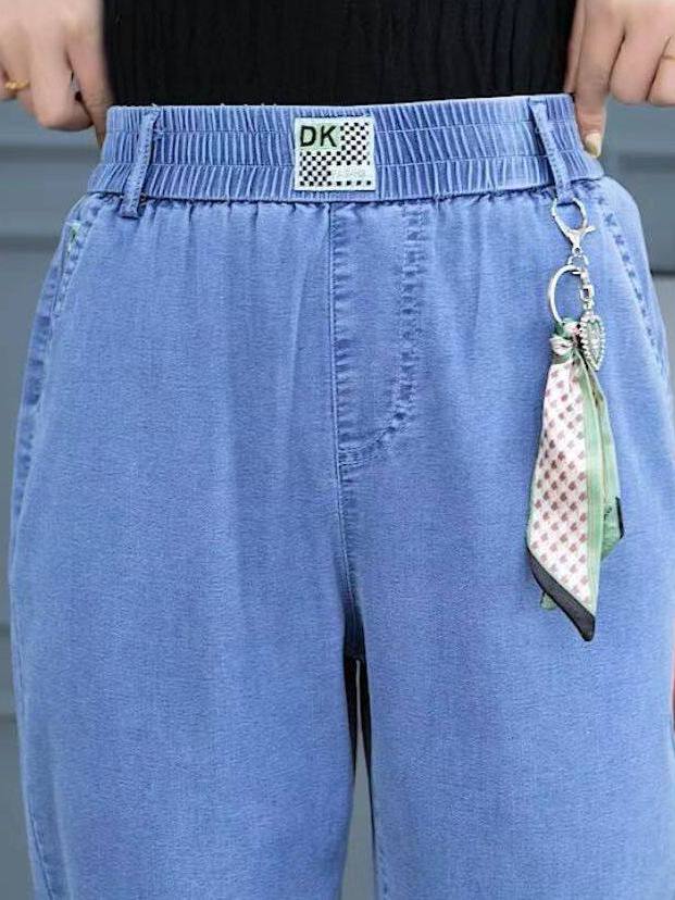 Mom Jean High Rise - ハイウエストストレートレッグアイスシルクジーンズ女性の夏薄い小さいサイズルーズフィットママパンツデニムミッドライズスリミング