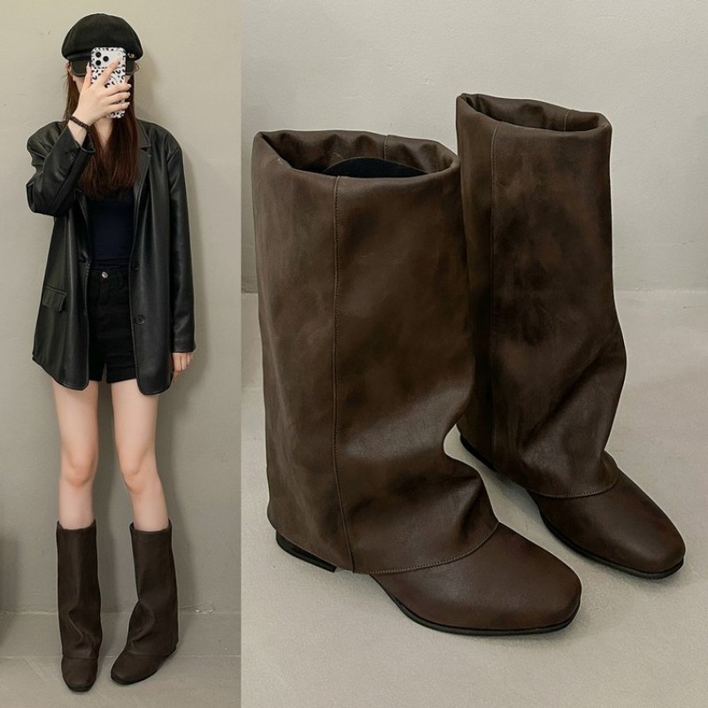 Vintage Fashion Heels - 2026年ニュースクエアヘッドヴィンテージファッションブーツ（レディース）、ルーズスリーブブーツ、万能スリムミッドカーフショートブーツ（レディース）