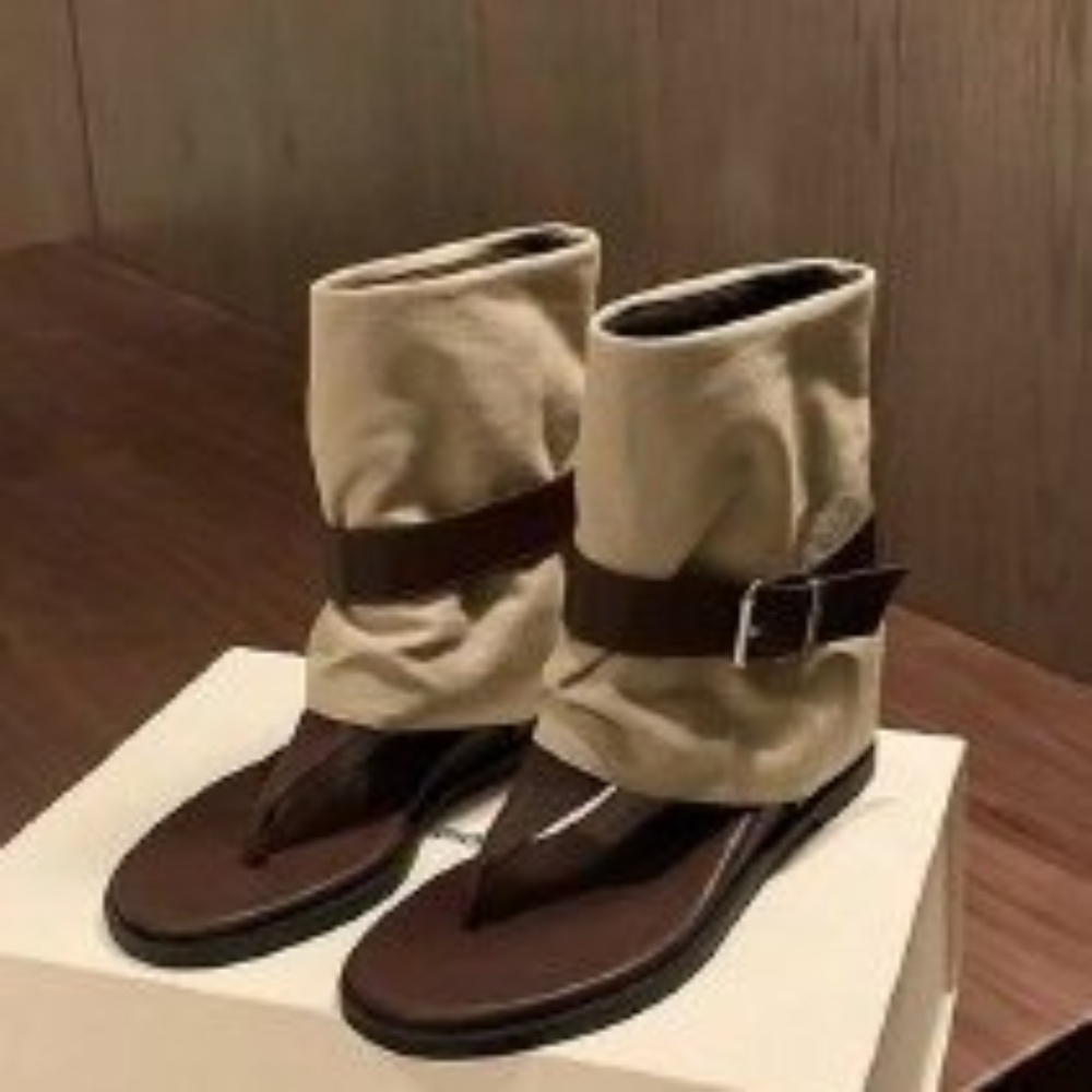 Vintage Fashion Heels - 女性用ヴィンテージカラーブロックトゥリングサンダル、ベルトバックル付き折りたたみ式スエードローマンブーツ、フラットヒールグラディエーターシューズ