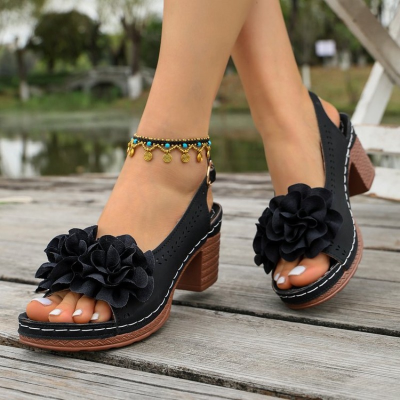 ヴィンテージフラワーデコレーションピープトゥサンダル レディ - Vintage Fashion Heels のレビューと価格