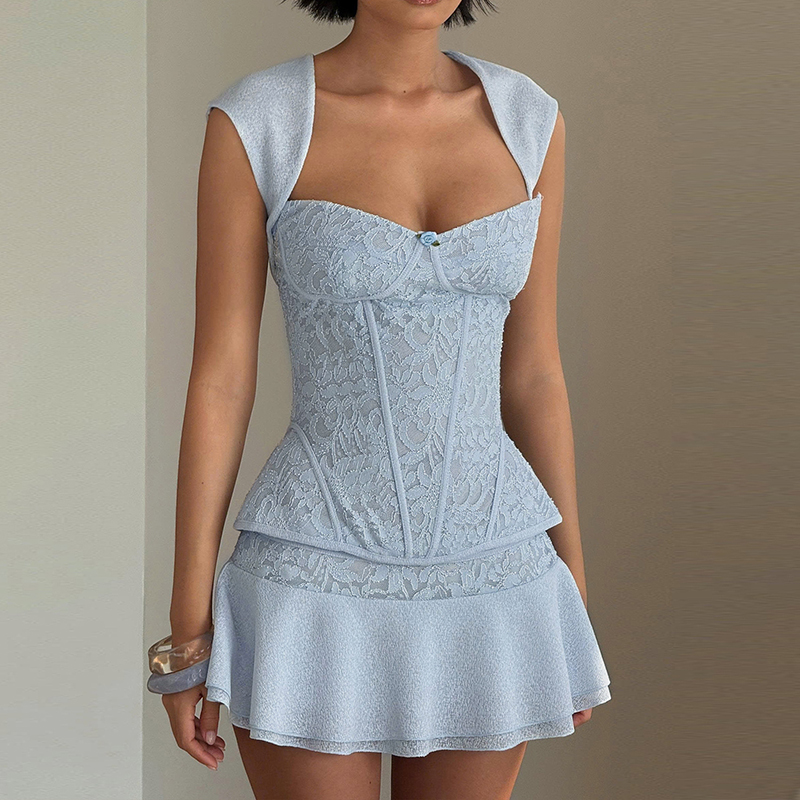 レディース エレガント ライトブルー ベスト+スカート ツー - Vintage Fashion Club のレビューと価格
