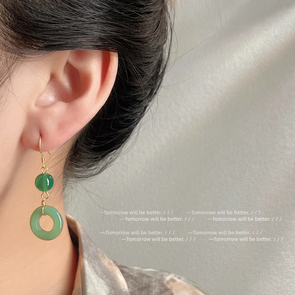 グリーン本物の翡翠リングイヤリング幸運の彫刻お守り天然ジュエ - Vintage Fashion Rings のレビューと価格