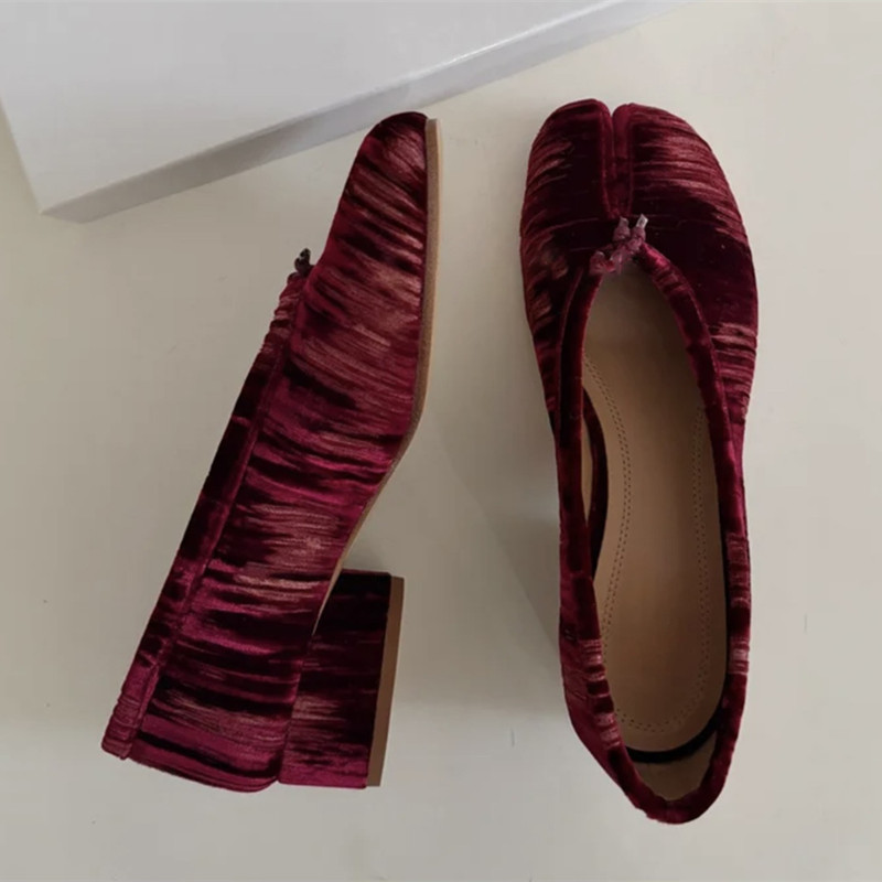ファッションプリーツデザイナーフランネルスプリットトゥ女性用 - Vintage Fashion Heels のレビューと価格