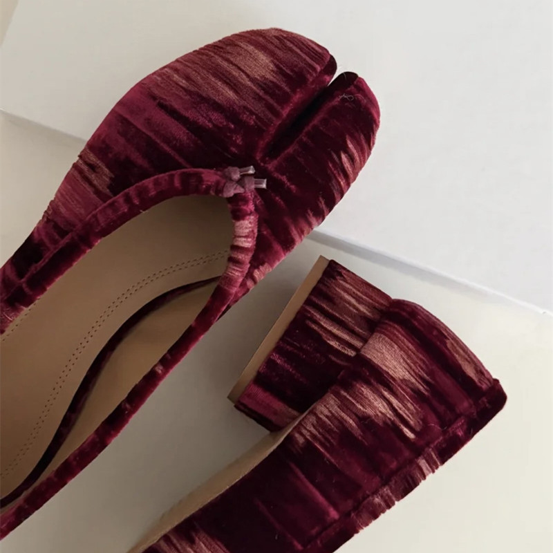 ファッションプリーツデザイナーフランネルスプリットトゥ女性用 - Vintage Fashion Heels のレビューと価格
