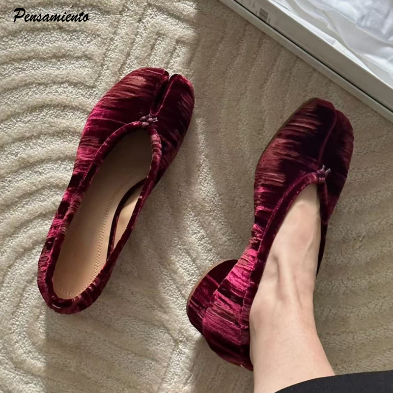ファッションプリーツデザイナーフランネルスプリットトゥ女性用 - Vintage Fashion Heels のレビューと価格