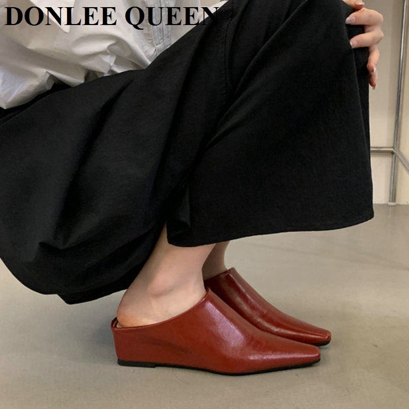 女性ファッションクローズトゥミュールスリッパ女性スクエアトゥ - Vintage Fashion Heels のレビューと価格
