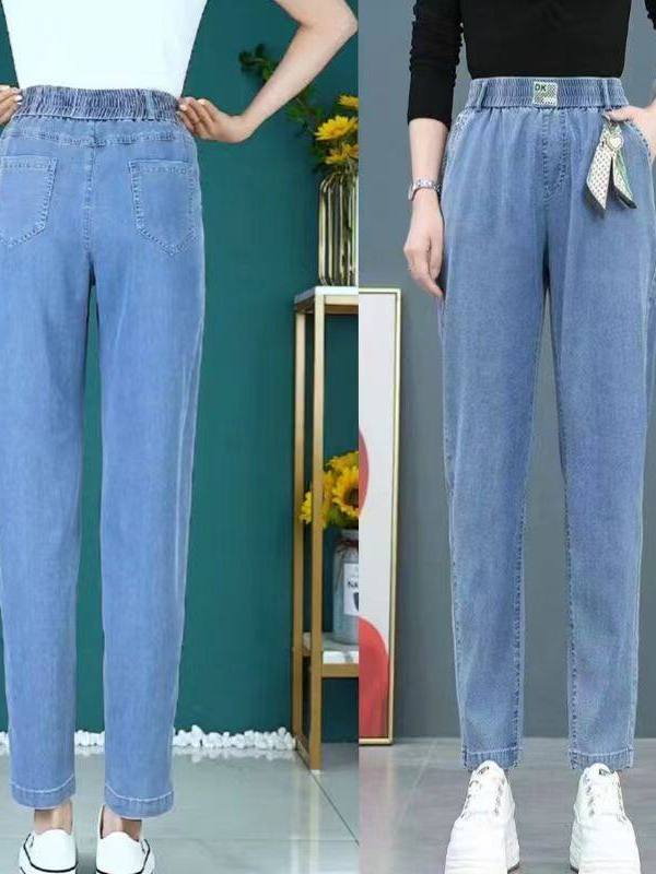 ハイウエストストレートレッグアイスシルクジーンズ女性の夏薄い - Mom Jean High Rise のレビューと価格