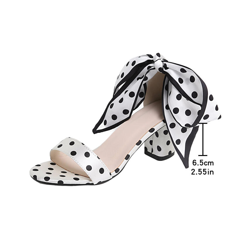 ヴィンテージ風黒白水玉模様アンクルストラップサンダル レディ - Vintage Fashion Heels のレビューと価格