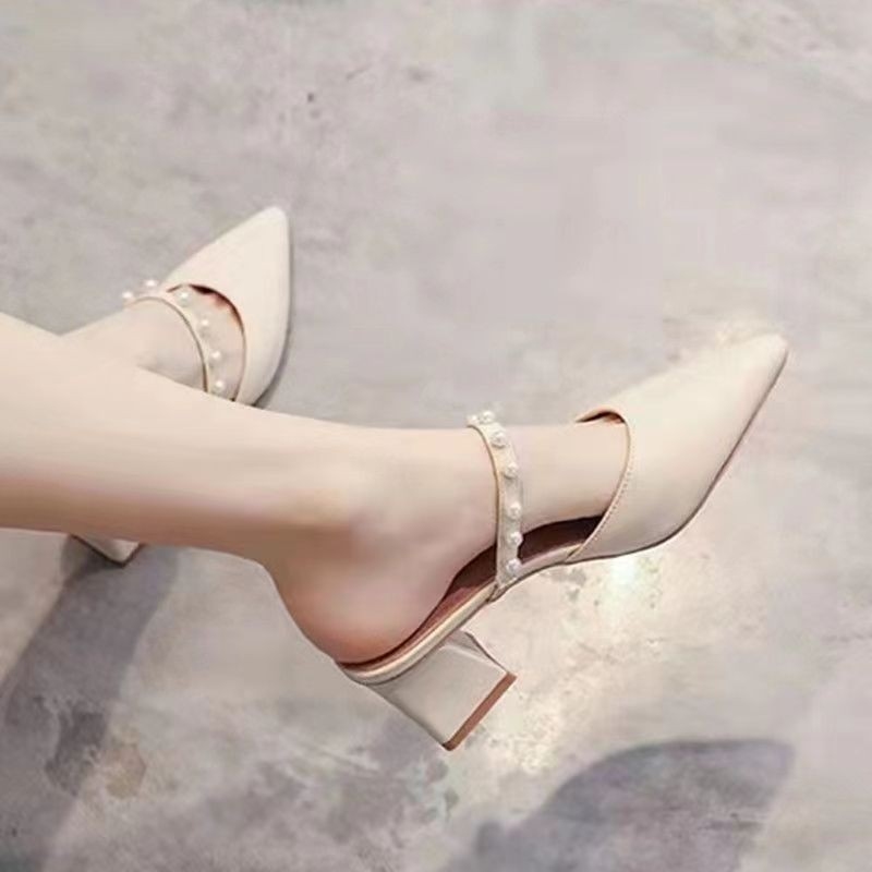 レディースヴィンテージポインテッドトゥミュールチャンキーブロ - Vintage Fashion Heels のレビューと価格