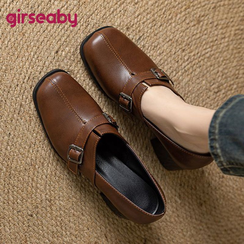 Girseaby ヴィンテージ女性パンプススクエアトゥブロッ - Vintage Fashion Heels のレビューと価格